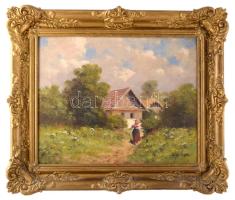 Barsi Béla (1872-1913): Hazafelé. Olaj, vászon. Jelzett. Dekoratív fakeretben. 40x50 cm