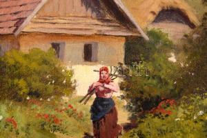 Barsi Béla (1872-1913): Hazafelé. Olaj, vászon. Jelzett. Dekoratív fakeretben. 40x50 cm