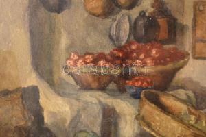 Járossy Gyula (1886-1958): Enteriőr (konyha). Akvarell, papír, jelzett. Dekoratív, üvegezett, sarkai...