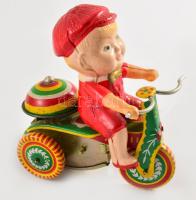 cca 1960 Ringing Tricycle felhúzós lemezjáték. Kína, fémlemez, eredeti dobozában, 9,5x10,5 cm