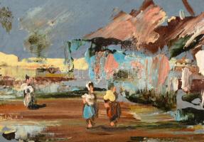 VR jelzéssel, XX. sz. vége/XXI. sz. eleje (Vojnits Richárd?): Ruhaszárítás. Olaj, farost. Dekoratív ...