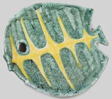 Iparművész hal alakú tál, jelzés nélkül, mázhibával, 18x18 cm