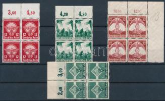 Deutsches Reich 1935-1939 4 klf érték négyestömbben Mi 571, 587, 632, 690 (Mi EUR 178.-)