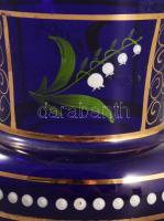 Parádi zománcfestett királykék váza, pattogzással, m: 14 cm