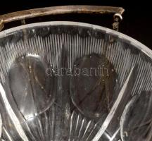 cca 1960 Hefra Posztmodern cukorkínáló. Lengyelország, üveg, fém, jelzett, d: 13 cm, m: 15 cm