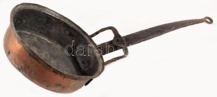 Antik réz serpenyő, h: 35 cm