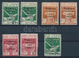 Fiume 1920 Katonai posta 7 klf érték Mi 1, 3-6, 8 + 19, Mi 19 vizsgálójellel (Sassone EUR 678.-) (Mi EUR 266.-)