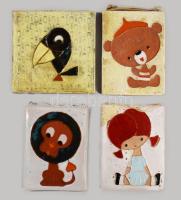 4 db mesefigurás iparművész kerámia fali dísz. Kézzel festett, jelzett, egy darab sérült 11x11 cm ig