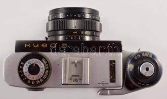 cca 1970 Kiev-5 szovjet fényképezőgép, Jupiter-8 NB 52mm f/2 objektívvel, sapkával, kis kopásokkal