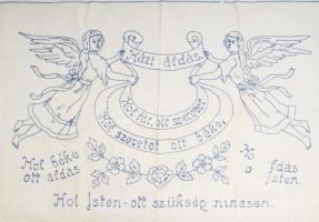 Hímzett konyhai fali áldás. 76x60 cm