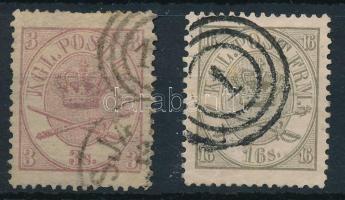 Dánia 1864/1870 Forgalmi bélyegek Mi 12 A + 15 A (Mi EUR 180.-)