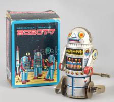 Noguchi Mechanical Walking Robot-7 lemezjáték. cca 1960/1970, Tajvan, fémlemez, felhúzós lemezjáték, eredeti dobozában, m: 9,5 cm /// Noguchi Mechanical Walking Robot-7 tin toy. ca. 1960/1970, Taiwan, tinplate, wind-up tin toy, in its original box, height: 9.5 cm