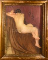 Soproni Horváth József (1891-1961): Fekvő női akt, 1941. Akvarell, papír, jelezve balra lent. Dekoratív, kopott fakeretben, 100×75 cm. KIZÁRÓLAG SZEMÉLYES ÁTVÉTEL, NEM POSTÁZZUK! / ONLY PERSONAL COLLECTION AT OUR OFFICE