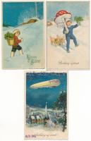 10 db RÉGI karácsonyi és újévi üdvözlőlap vegyes minőségben / 10 pre-1945 Christmas and New Year greeting art postcards in mixed quality