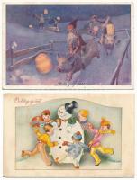 10 db RÉGI karácsonyi és újévi üdvözlőlap vegyes minőségben / 10 pre-1945 Christmas and New Year gre...