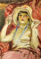 Márk Lajos (1867-1940): Dáma fotelben. Olaj, vászon, jelezve jobbra lent. Dekoratív fakeretben, 80×6...