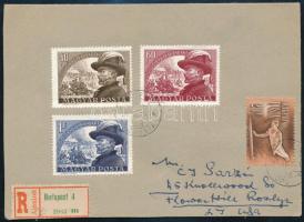 1951 Roosevelt 20f fordított képállású kisív ajánlott levélen az USA-ba