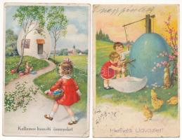 8 db RÉGI húsvéti üdvözlőlap vegyes minőségben, közte 1 modern lap / 8 pre-1945 Easter greeting art postcards in mixed quality, with 1 modern card