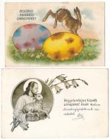 8 db RÉGI húsvéti üdvözlőlap vegyes minőségben, közte 1 modern lap / 8 pre-1945 Easter greeting art ...