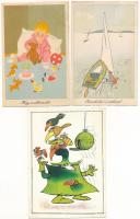 21 db MODERN motívum képeslap: poén, humor, bábfilm, rajzfilm; vegyes minőségben