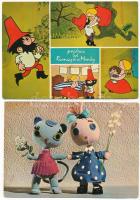 21 db MODERN motívum képeslap: poén, humor, bábfilm, rajzfilm; vegyes minőségben