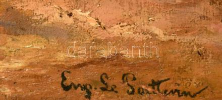 Eugen Le Potterin (?) jelzéssel: Tengerparti jelenet vitorlásokkal és hölggyel. Olaj, vászon. Dekora...