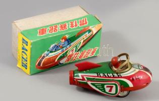 cca 1970 Kínai Racer (Friction Type) MF039 lemezjáték. Kína, kis kopással, eredeti dobozában, h: 12 cm