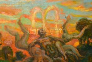 Szabó Vladimir (1905-1991): Alkony a parkban. Olaj, farost. Jelzett a hátoldalán. Dekoratív fakeretb...