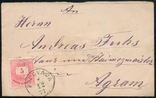 1877 5kr levélen "POPOVACA" - Agram