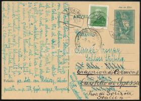 1939 Díjkiegészített díjjegyes levelezőlap Tétről Grazba, továbbküldve Olaszországba