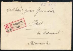 1930 Ajánlott levél Budapestről Ausztriába 82f bérmentesítéssel
