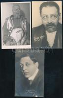 Törzs Jenő (1887-1946) színész 3 db fotója, az egyik hátoldalán Wellesz Ella pecsétjével, 8,5×13,5 és 8×14 cm