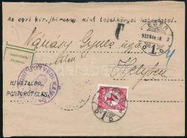 1933 Eger hivatalos helyi levél, "Ismeretlen" címkével és 4f portóval visszaküldve