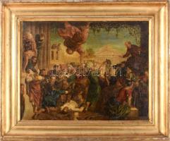 Telepy Károly (1828-1906): Bibliai jelenet. Olaj, vászon. Jelezve jobbra lent. Javított. Dekoratív, kissé kopott fakeretben, 35,5×46 cm