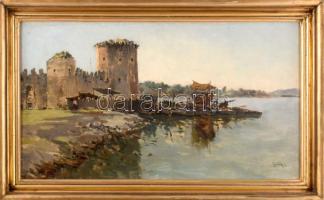 Györök Leó (1847-1899): Trogiri részlet. Olaj, vászon. Jelezve jobbra lent. Dekoratív, kissé kopott fakeretben, 29,5×51,5 cm