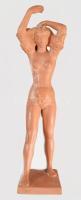 Csontos László (1925-2013): Vetkőző lány, akt. Terrakotta, jelzett, hibátlan 46 cm