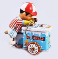 cca 1960/70 Kínai Ice Cream Vender MS 405 lemezjáték fagyiskocsi. Felhúzható, fém, műanyag, kopással...