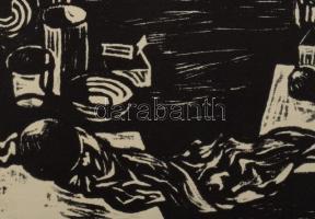 Mermeze Nóra (1938-): Gondolkodó. Linómetszet, papír, jelzett, 18×13,5 cm