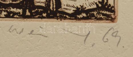 Weisz Zsuzsa (1925-2017): Tokaj. Rézkarc, papír, jelzett, 10×20 cm. Magyar borvidékek c. mappából