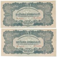 1944. 20P "A Vöröshadsereg Parancsnoksága" (2x) sorszámkövetők "CB 760225 - CB 760226" T:XF Hungary 1944. 20 Pengő "Headquarters of the Red Army" consecutive serials "CB 760225 - CB 760226" C:XF Adamo P45