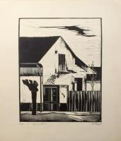 Póka György (1944-): Ház (I. levonat). Linómetszet, papír. Jelzett. 35x25 cm