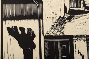 Póka György (1944-): Ház (I. levonat). Linómetszet, papír. Jelzett. 35x25 cm