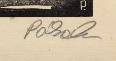 Póka György (1944-): Ház (I. levonat). Linómetszet, papír. Jelzett. 35x25 cm