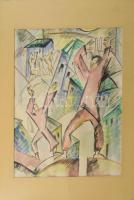 Bortnyik jelzéssel: Jelenet. Akvarell, papír. Paszpartuban. 35x27 cm