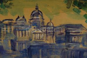 Vaszary J jelzéssel: Élet a Dunaparton. Olaj, papír. Kartonra kasírozva. 44x56 cm