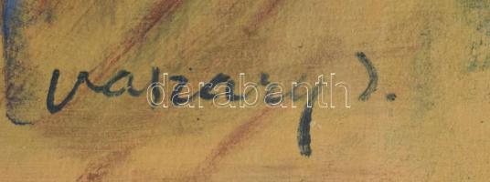 Vaszary J jelzéssel: Élet a Dunaparton. Olaj, papír. Kartonra kasírozva. 44x56 cm