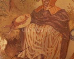 cca 19. sz. második fele, Kézzel festett zsánerjelenetes üveg bonbonier, kopással, d: 9,5 cm