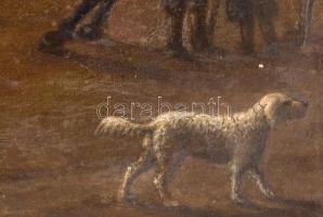 Jelzés nélkül, feltehetően XIX. sz. festő: Jelenet lovaskatonákkal. Olaj, vászon. Dekoratív fakeretb...