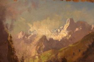 Brodszky Sándor (1819-1901): Hegyvidéki táj. Olaj, karton. Jelzés nélkül, hátoldalon hagyatéki bélye...