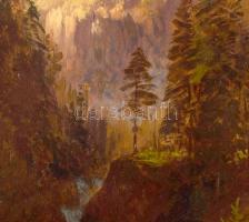 Brodszky Sándor (1819-1901): Hegyvidéki táj. Olaj, karton. Jelzés nélkül, hátoldalon hagyatéki bélye...